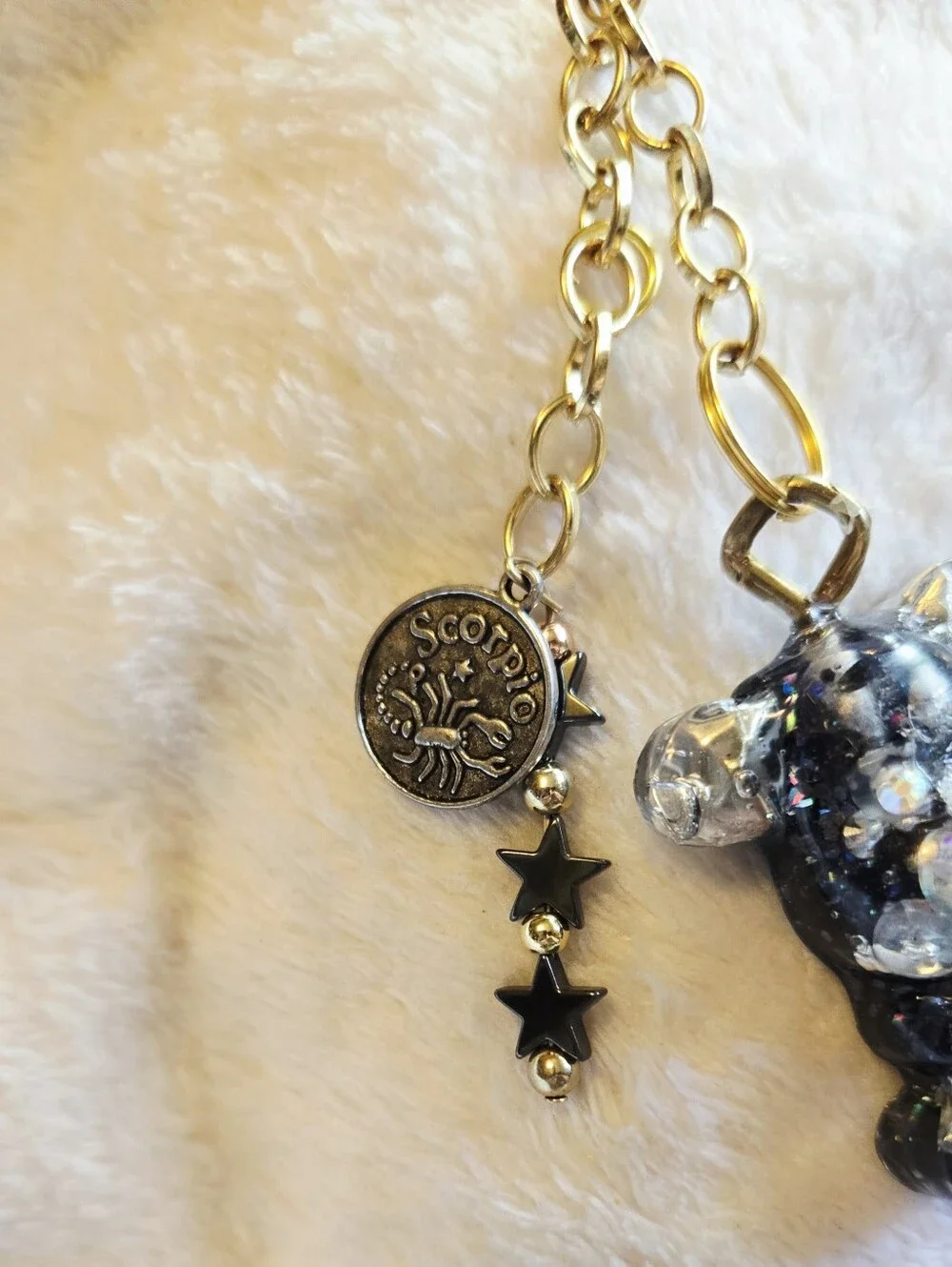 Handmade Black Glitter Bear Accessory Keychain Zodiac Scorpio
